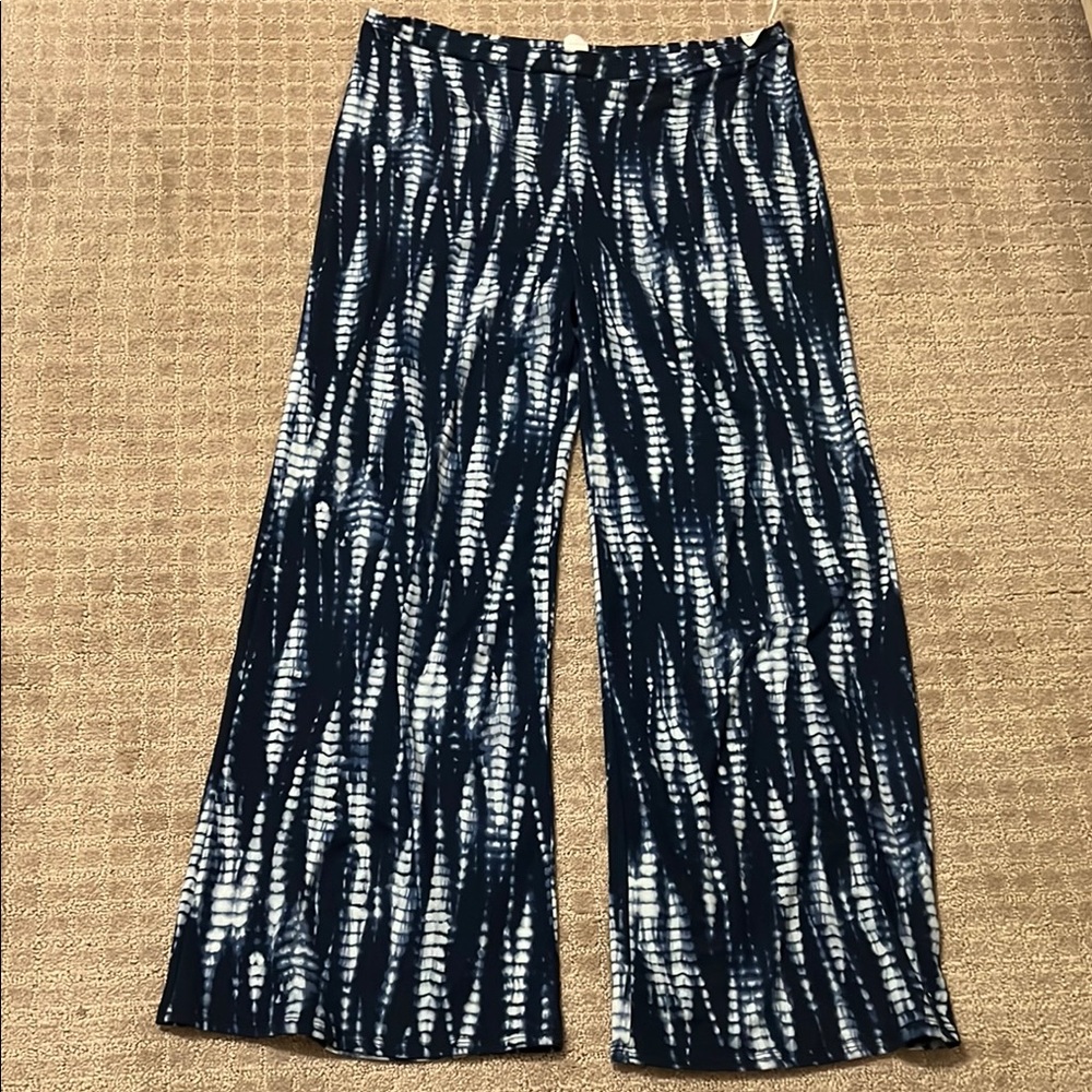Tie Dyed Navy and White Wide-Leg Pants